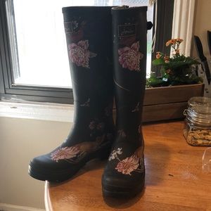 Joules Tall Welly Bird Floral Rain Boots